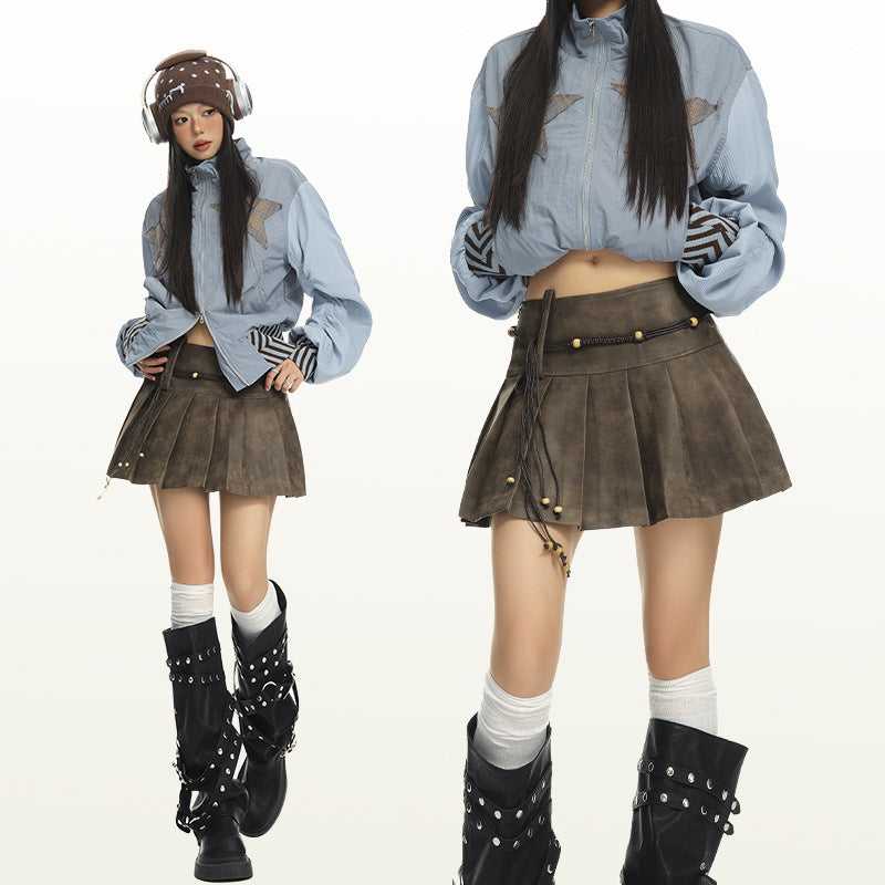 Gonna da Donna in Pelle – Gonna Autunnale a Vita Alta con Pieghe a Linea A, Aderente