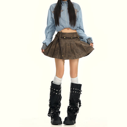Gonna da Donna in Pelle – Gonna Autunnale a Vita Alta con Pieghe a Linea A, Aderente