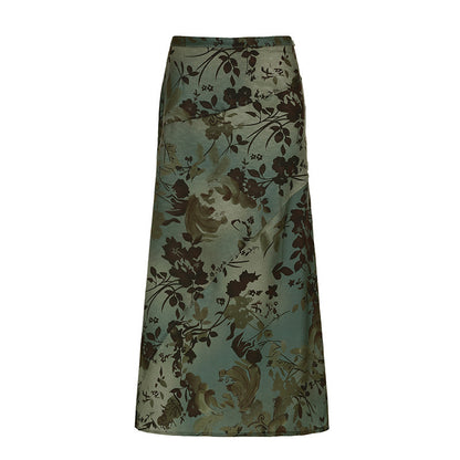 Gonna Verde Vintage a Vita Bassa con Stampa