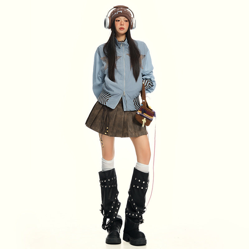 Gonna da Donna in Pelle – Gonna Autunnale a Vita Alta con Pieghe a Linea A, Aderente