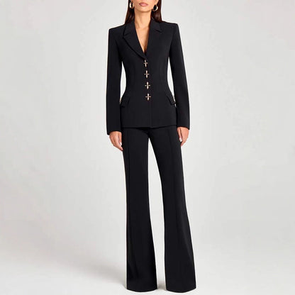 Set Elegante con Blazer a Manica Lunga, Gilet e Pantaloni per Donna - Stile Moda Autunno/Inverno