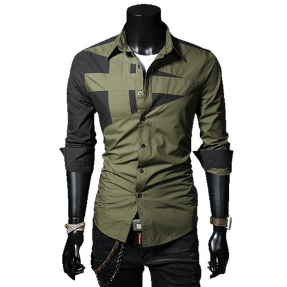 Camicia Slim Fit a Blocchi di Colore per Uomo - Top Casual con Colletto a Flip