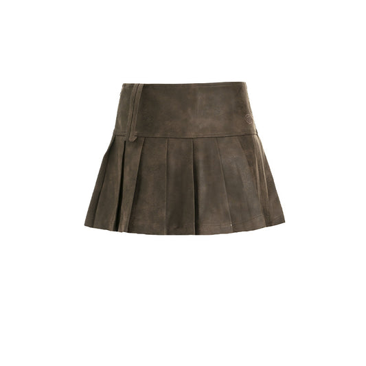 Gonna da Donna in Pelle – Gonna Autunnale a Vita Alta con Pieghe a Linea A, Aderente