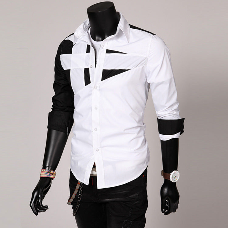 Camicia Slim Fit a Blocchi di Colore per Uomo - Top Casual con Colletto a Flip