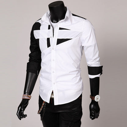Camicia Slim Fit a Blocchi di Colore per Uomo - Top Casual con Colletto a Flip