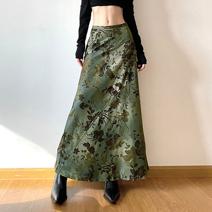 Gonna Verde Vintage a Vita Bassa con Stampa