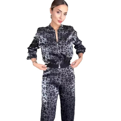 Set di Due Pezzi con Camicia a Maniche Lunghe e Pantaloni a Gamba Larga per Donna