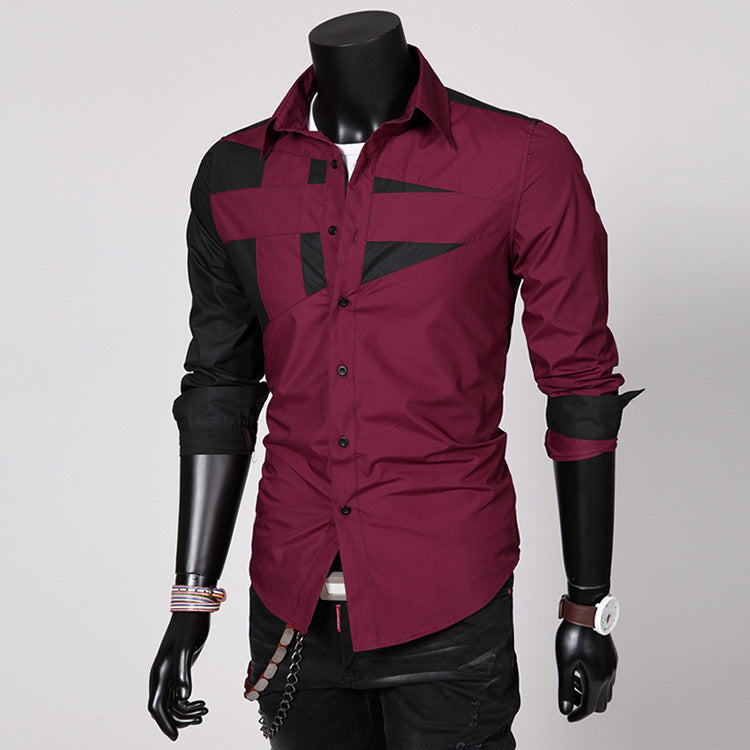 Camicia Slim Fit a Blocchi di Colore per Uomo - Top Casual con Colletto a Flip