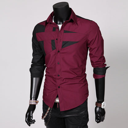 Camicia Slim Fit a Blocchi di Colore per Uomo - Top Casual con Colletto a Flip