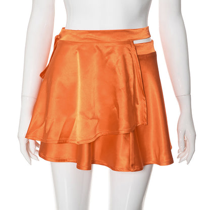 Solid color irregular design lace up skirt