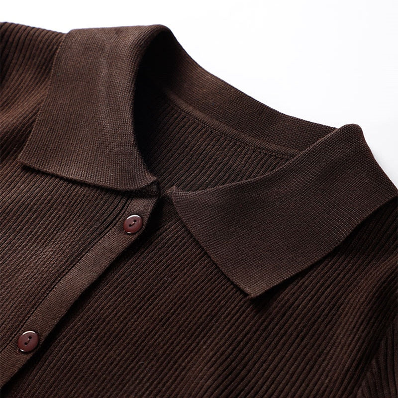 Abito In Maglia da Donna con Maniche a Lanterna - Elegante Vestito Slim con Spacco Centrale per l'Autunno