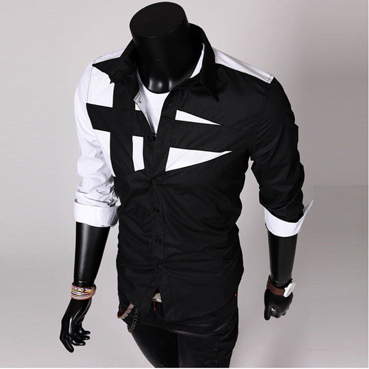 Camicia Slim Fit a Blocchi di Colore per Uomo - Top Casual con Colletto a Flip