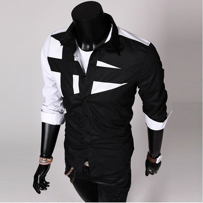 Camicia Slim Fit a Blocchi di Colore per Uomo - Top Casual con Colletto a Flip