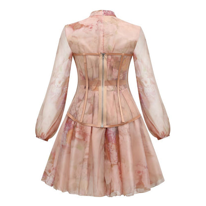 Gonna Fashion Donna Europea con Vestito Rosa in Chiffon – Set con Corsetto