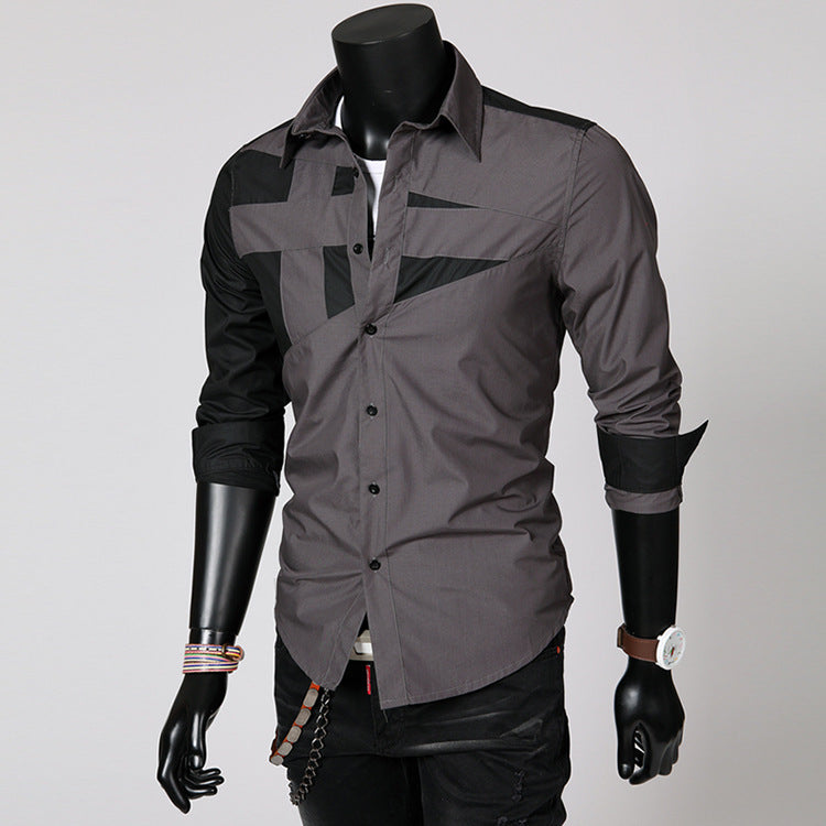 Camicia Slim Fit a Blocchi di Colore per Uomo - Top Casual con Colletto a Flip