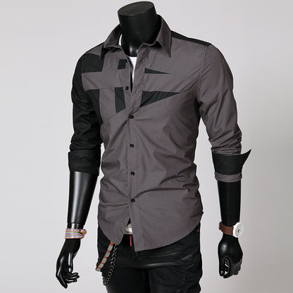 Camicia Slim Fit a Blocchi di Colore per Uomo - Top Casual con Colletto a Flip