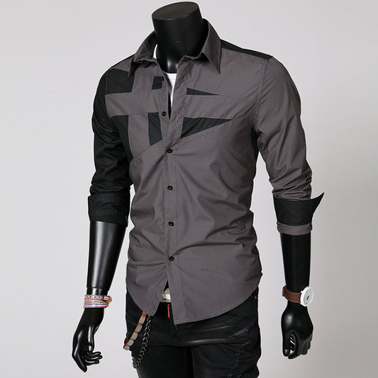 Camicia Slim Fit a Blocchi di Colore per Uomo - Top Casual con Colletto a Flip
