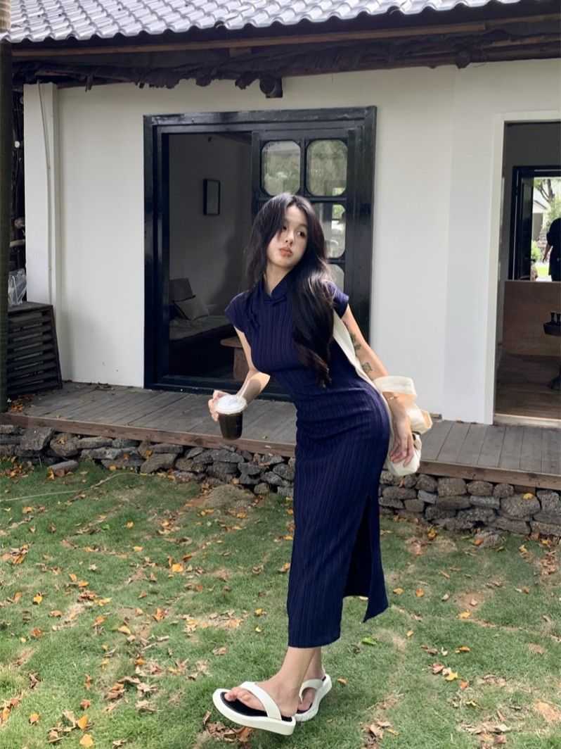 Abito da Donna n Tessuto TR Blu Scuro Elegante e Unico