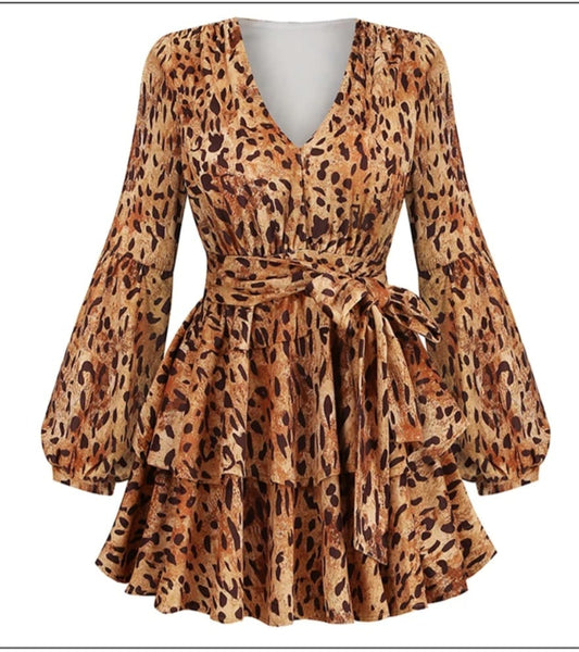 Elegante Abito Sexy con stampa Leopardo Corto per l'Autunno