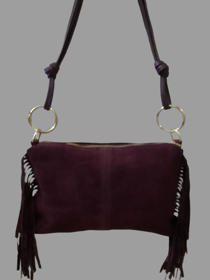 Borsa da Donna in Vera Pelle Made in Italy Scamosciata con Frange