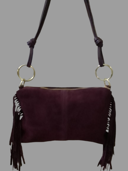 Borsa da Donna in Vera Pelle Made in Italy Scamosciata con Frange