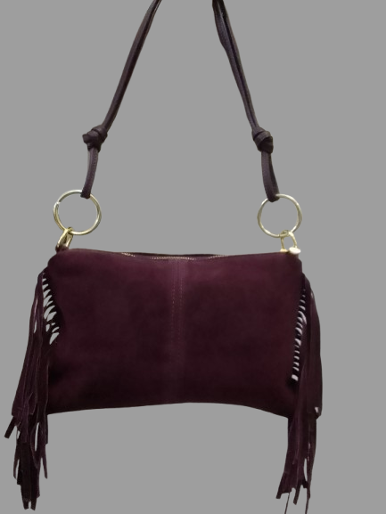 Borsa da Donna in Vera Pelle Made in Italy Scamosciata con Frange