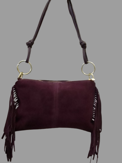 Borsa da Donna in Vera Pelle Made in Italy Scamosciata con Frange