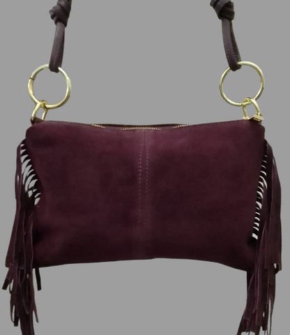 Borsa da Donna in Vera Pelle Made in Italy Scamosciata con Frange