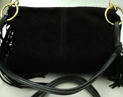 Borsa da Donna in Vera Pelle Made in Italy Scamosciata con Frange