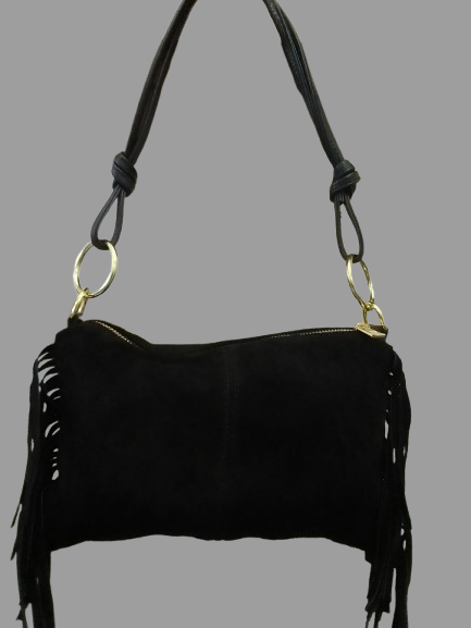 Borsa da Donna in Vera Pelle Made in Italy Scamosciata con Frange