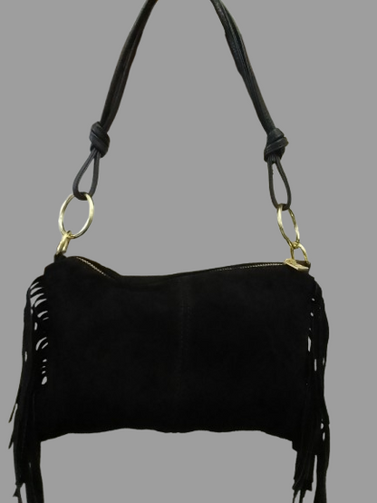Borsa da Donna in Vera Pelle Made in Italy Scamosciata con Frange