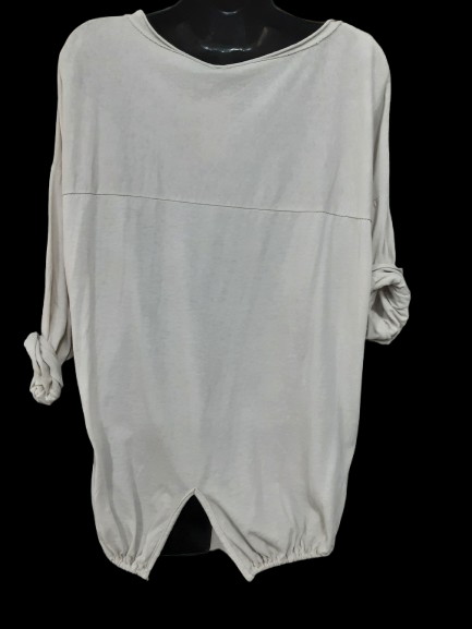 Maglietta Beige Elegante in Satin e Dettagli Oro e Argento Manica Lunga Made in Italy