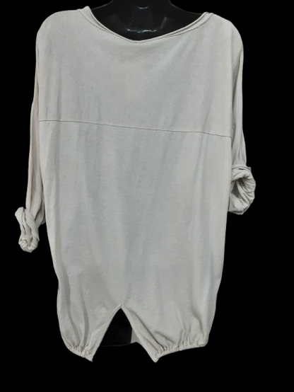 Maglietta Beige Elegante in Satin e Dettagli Oro e Argento Manica Lunga Made in Italy